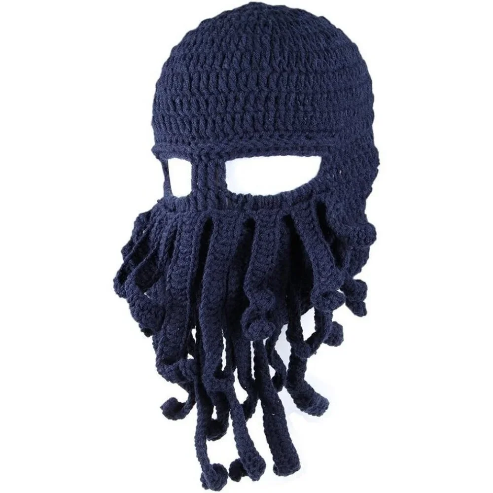 Men Deep Blue Bearded Beanie Octopus Pirate Vagabond Hat